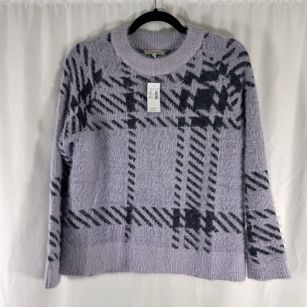 New Maurices Sweater Women's Small Purple Faux Fur Soft Pullover Long Sleeve